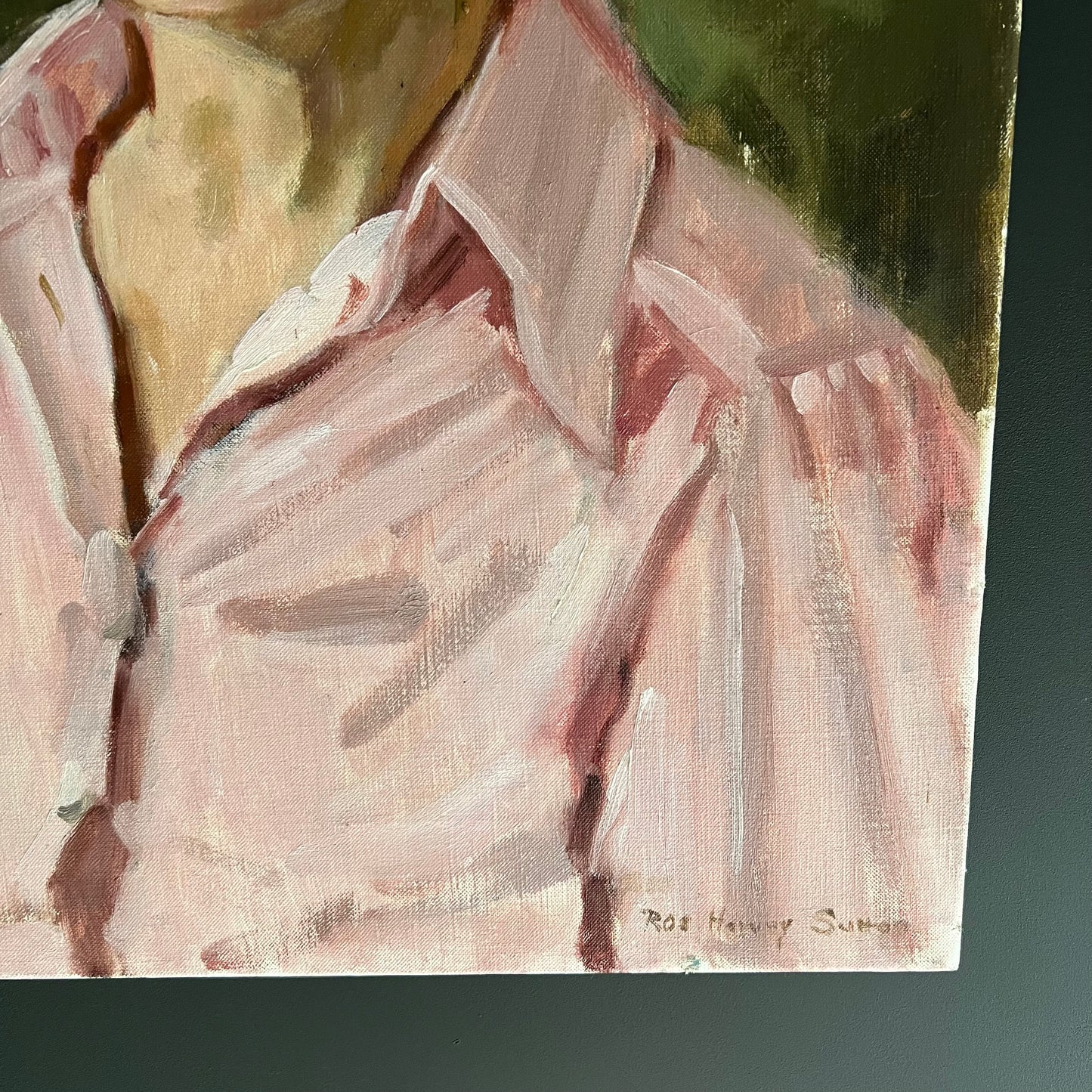 Vintage Oil Painting Portrait Woman in Pink Shirt