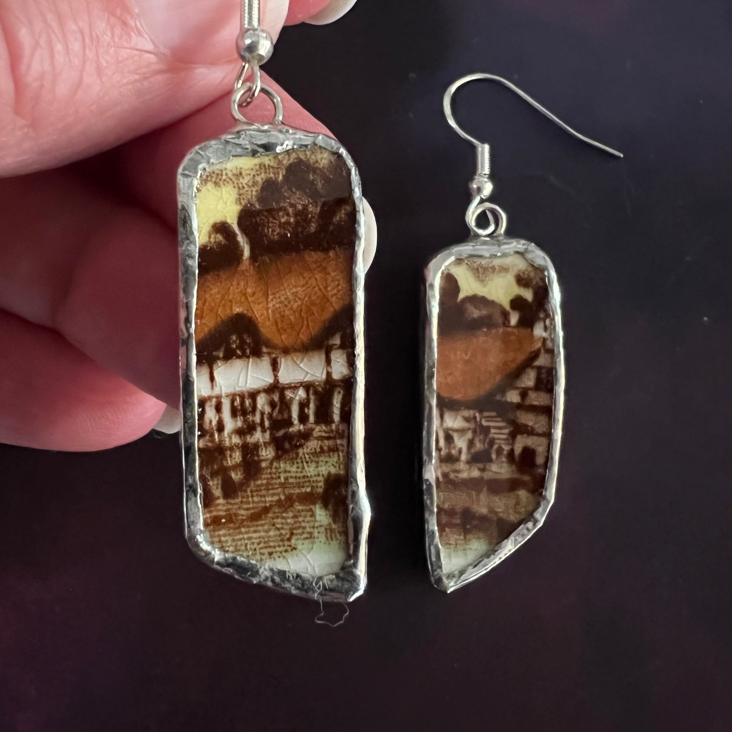 Vintage China Earrings Tudor Cottage