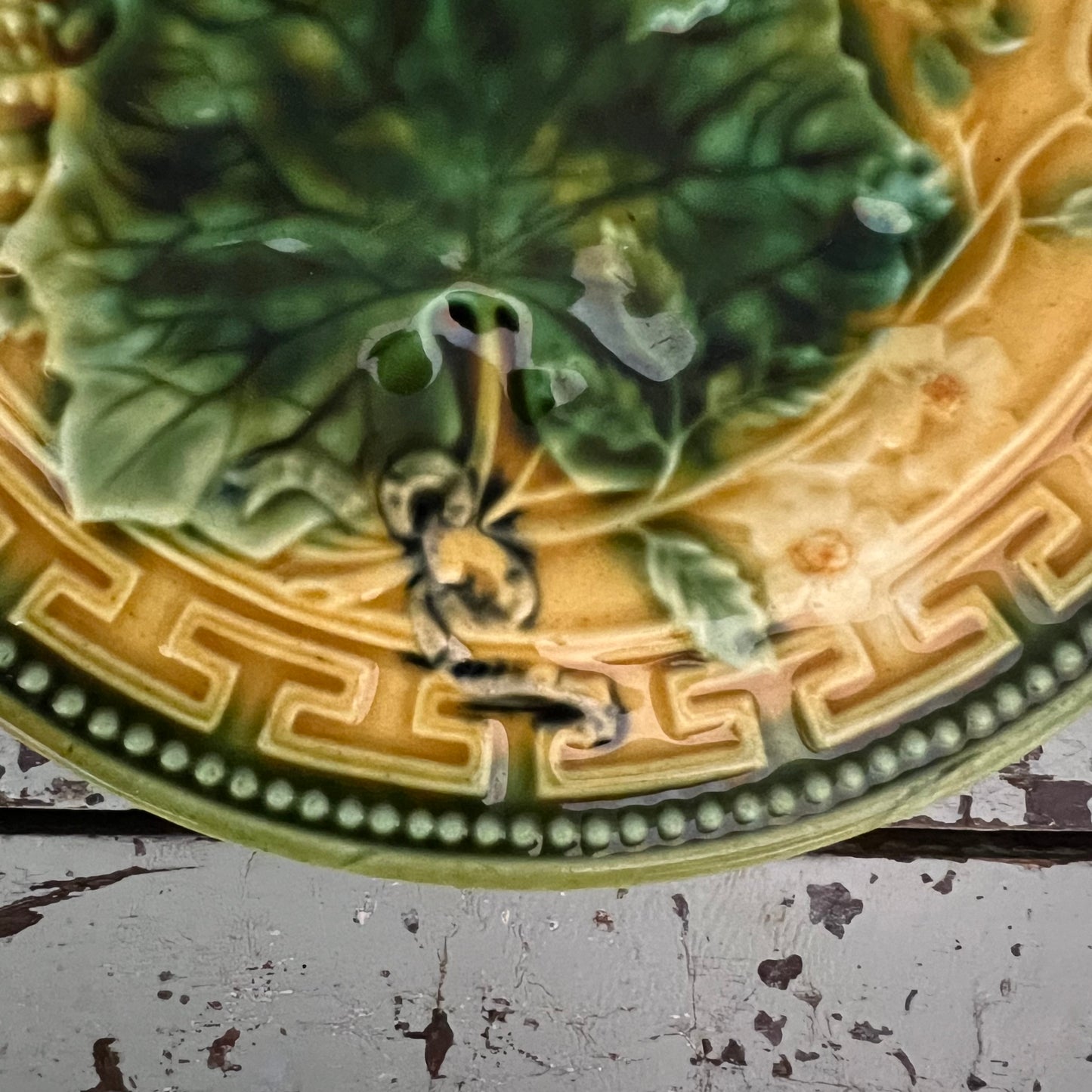 Vintage Majolica Plate Grape Leaf and Fern with Daisy #2