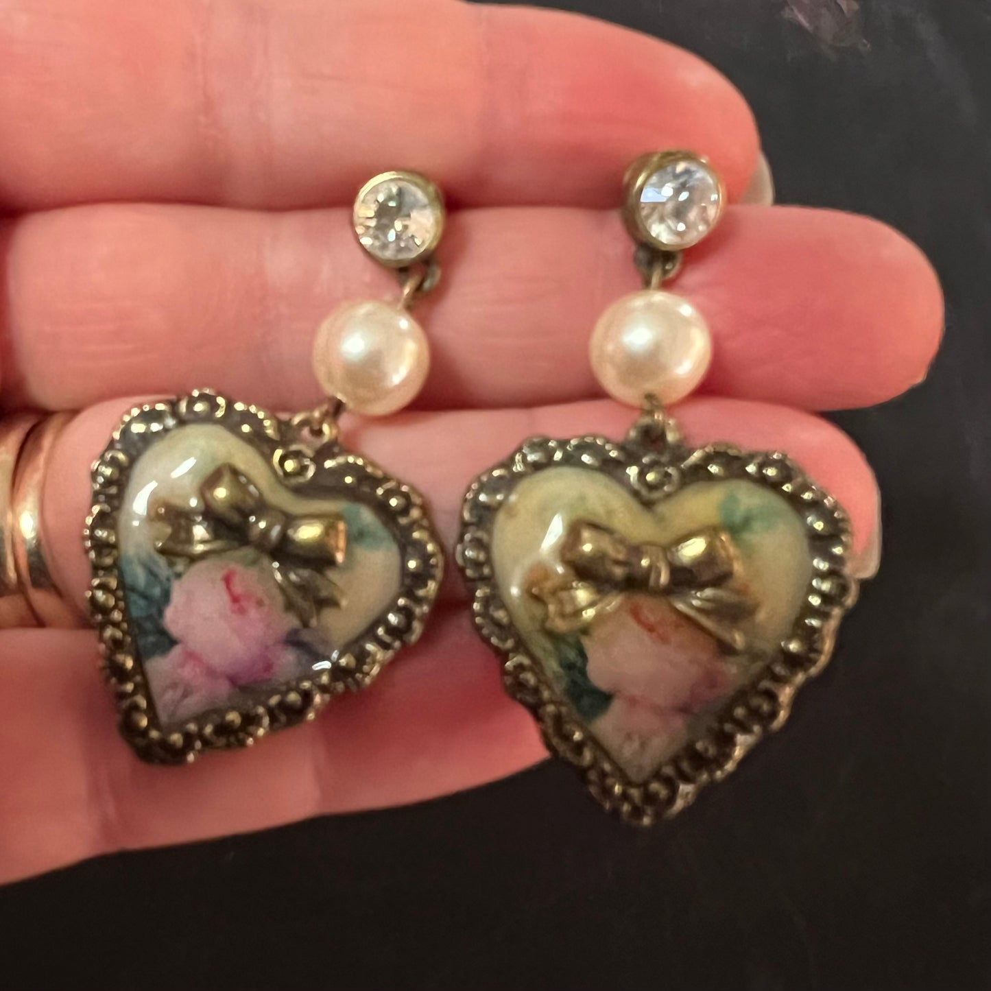 Vintage Earrings Heart, Bow, Rose & Pearl Designer Peter Lang