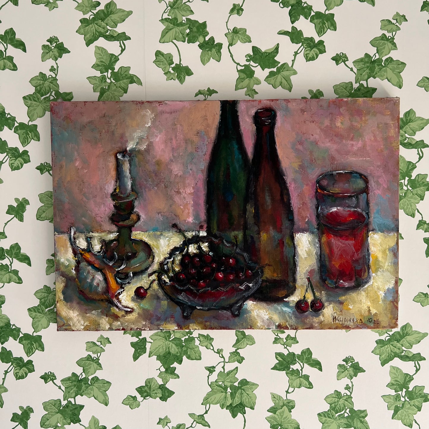 Vintage Painting Still Life Objects on Tabletop