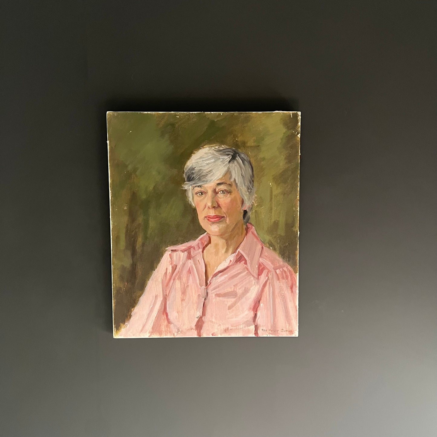 Vintage Oil Painting Portrait Woman in Pink Shirt