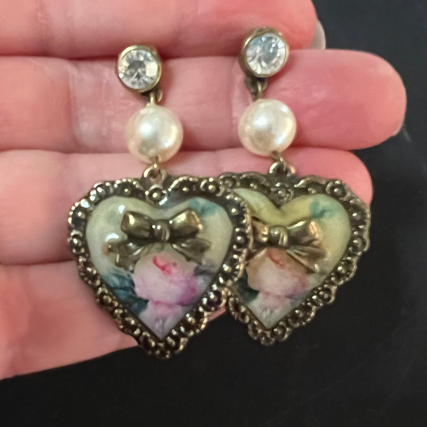 Vintage Earrings Heart, Bow, Rose & Pearl Designer Peter Lang