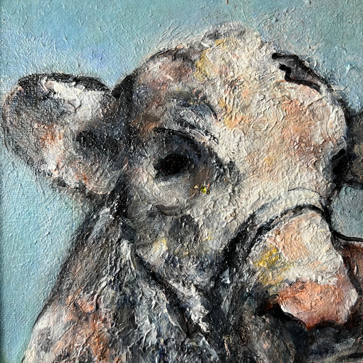 Vintage Oil Painting The Friendly Cow