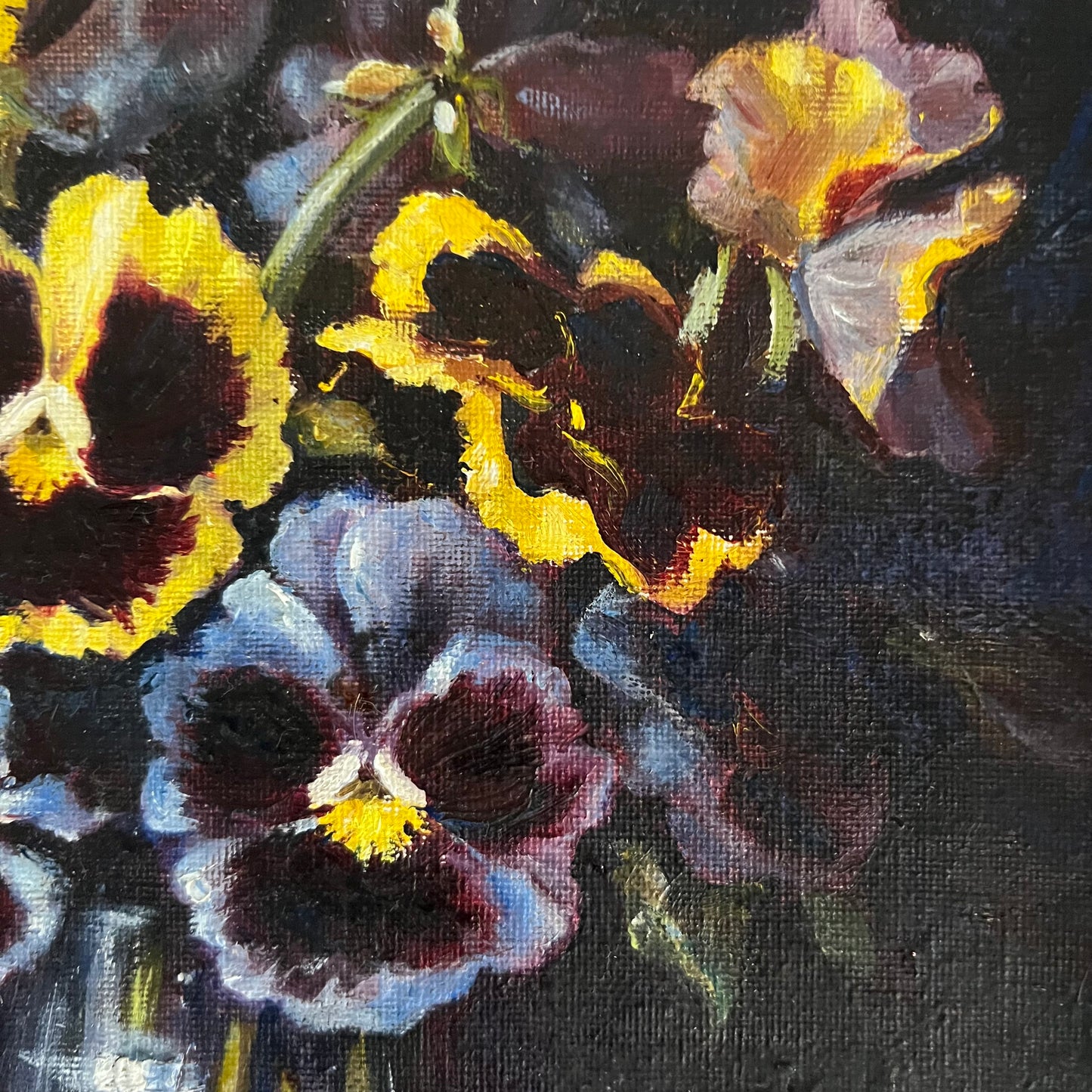 Vintage Oil Painting Still Life Pansies in Vase English 1930s