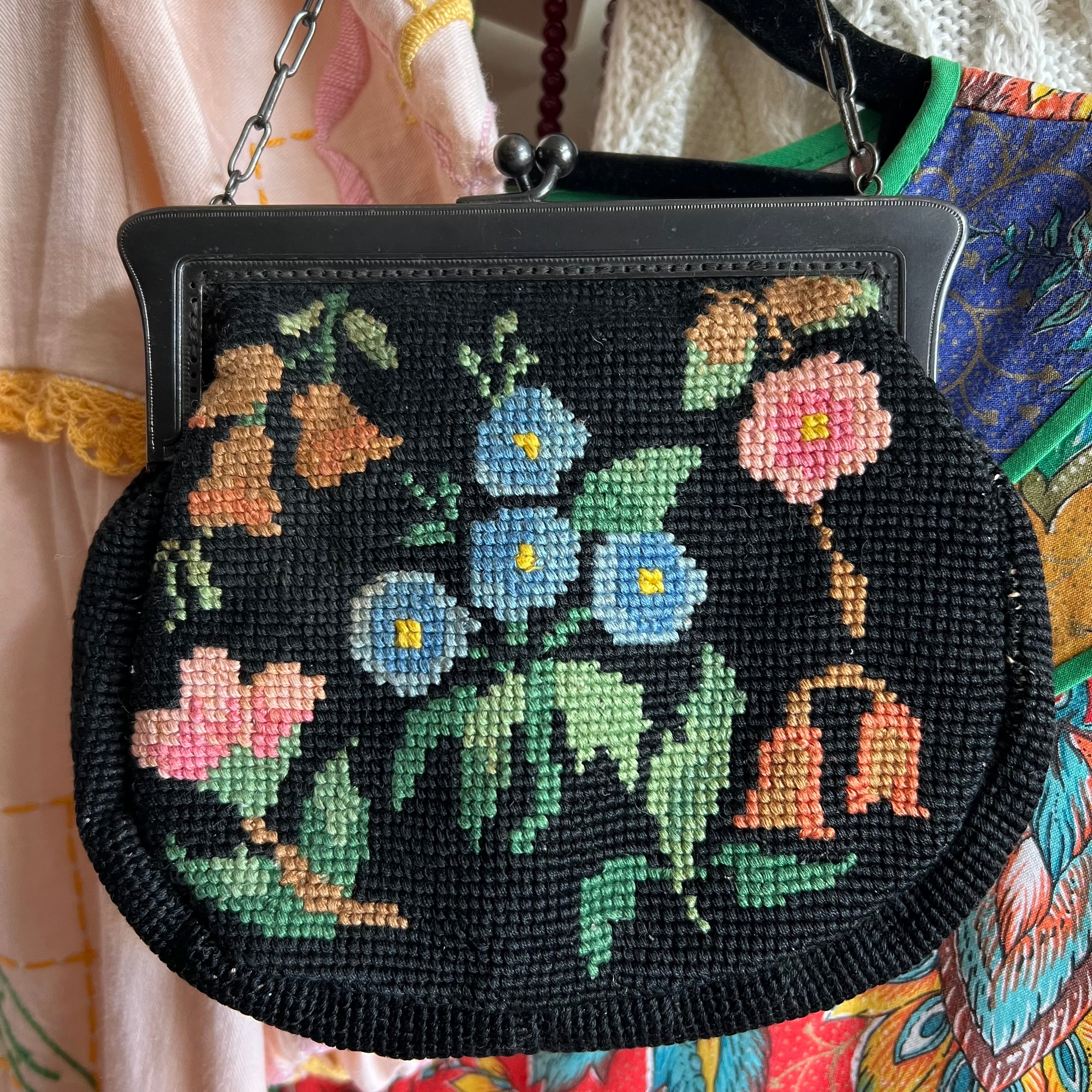 Vintage Floral Needlepoint Embroidered factory Bag