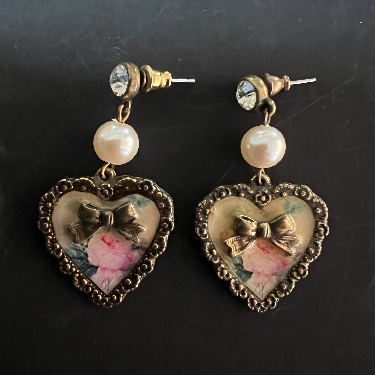 Vintage Earrings Heart, Bow, Rose & Pearl Designer Peter Lang