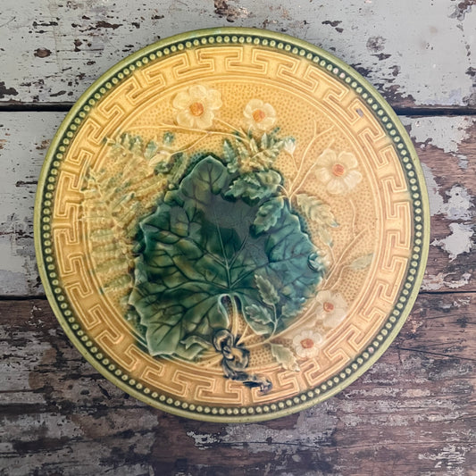 Vintage Majolica Plate Grape Leaf and Fern with Daisy #1