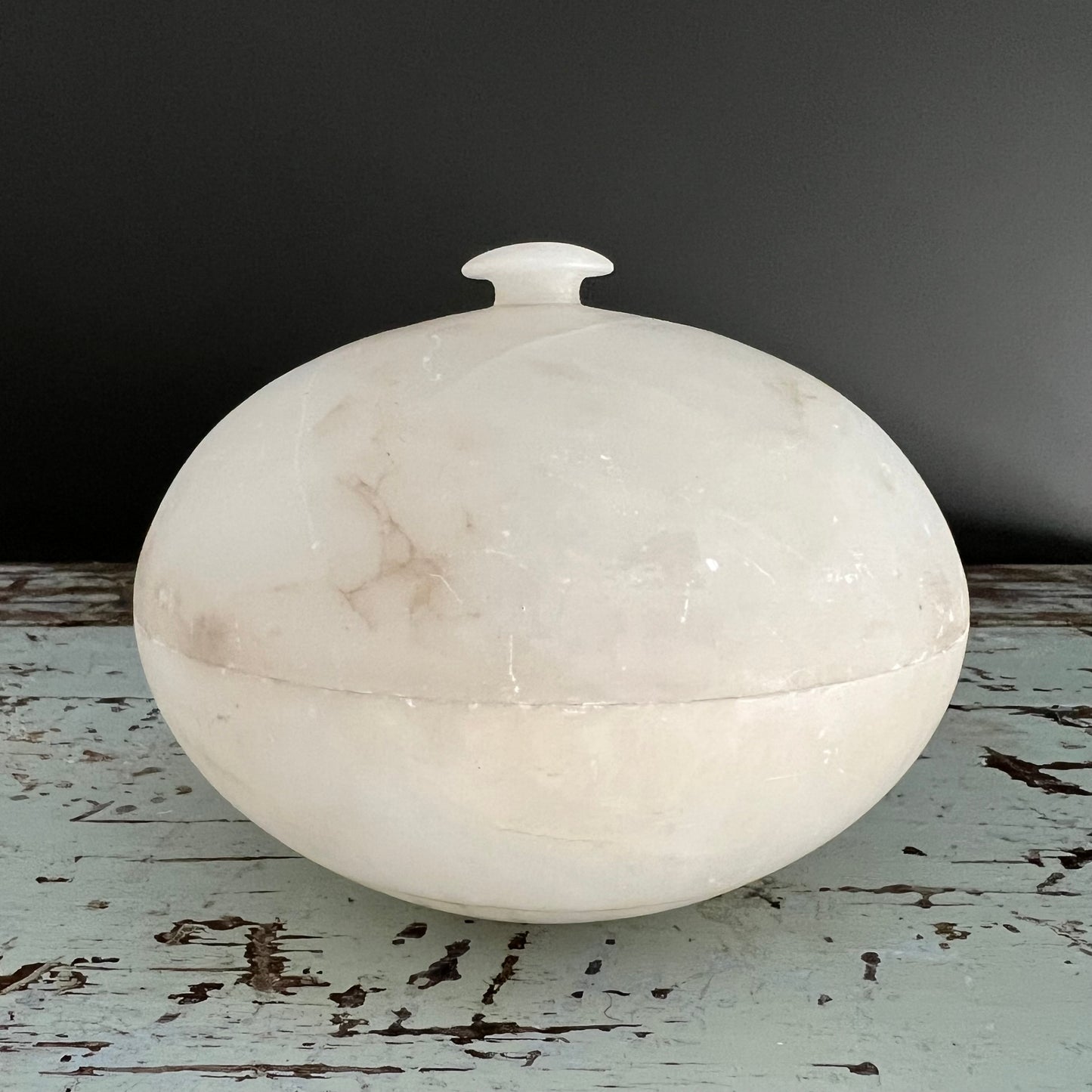 Vintage Handmade Round Alabaster Box