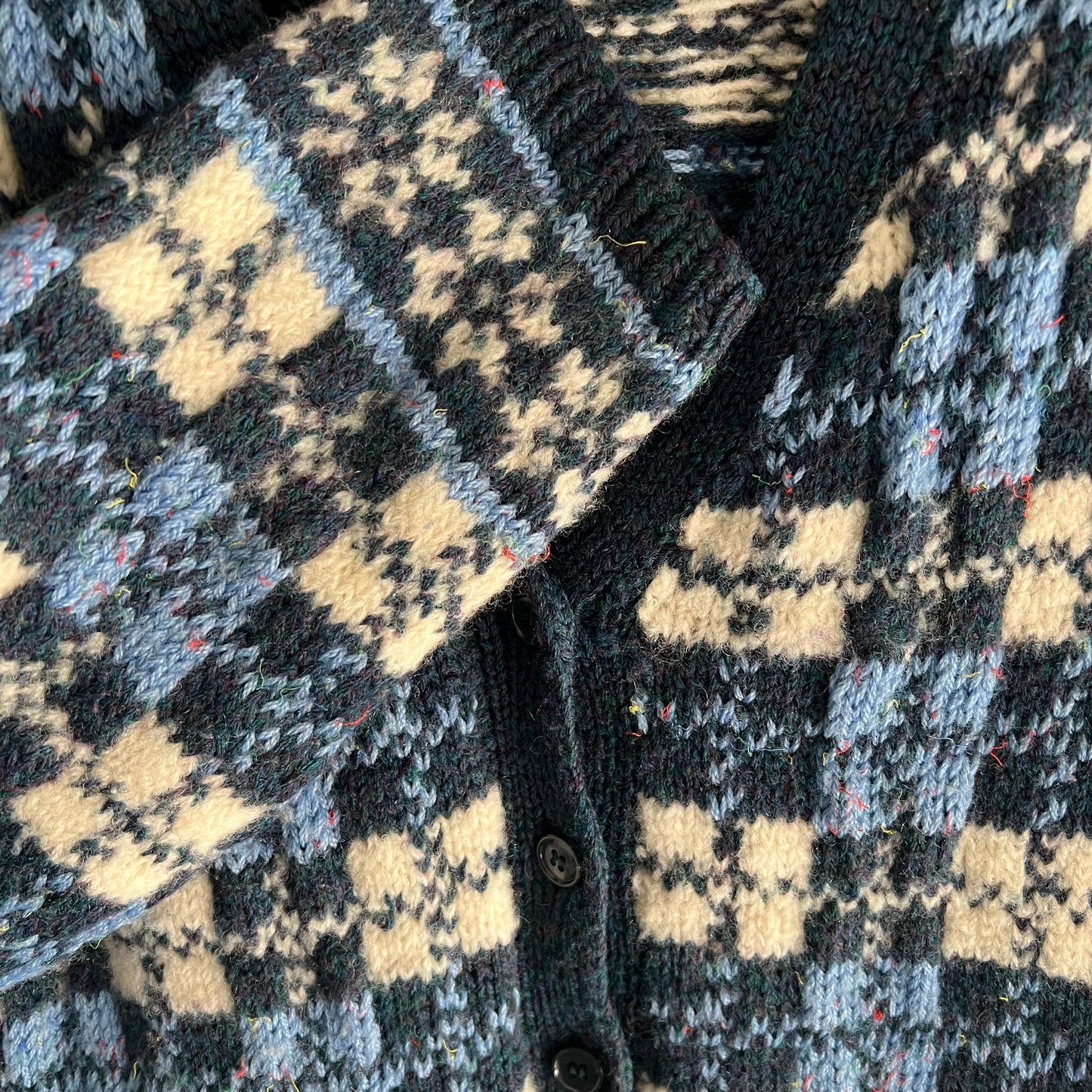 Vintage Hand Knit Wool Cardigan Blue Checks