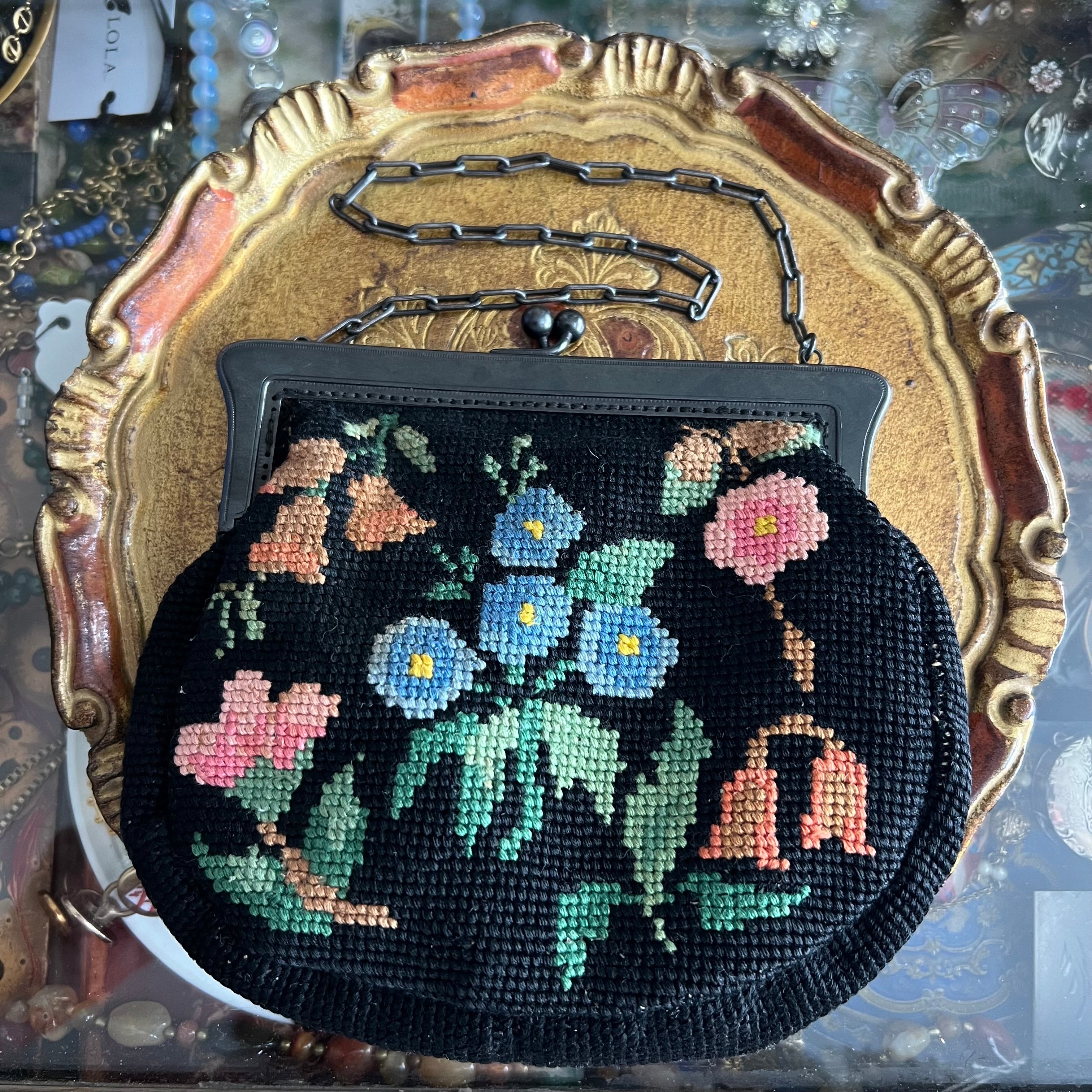 Vintage Needle Point Floral outlet Tapestry Handbag