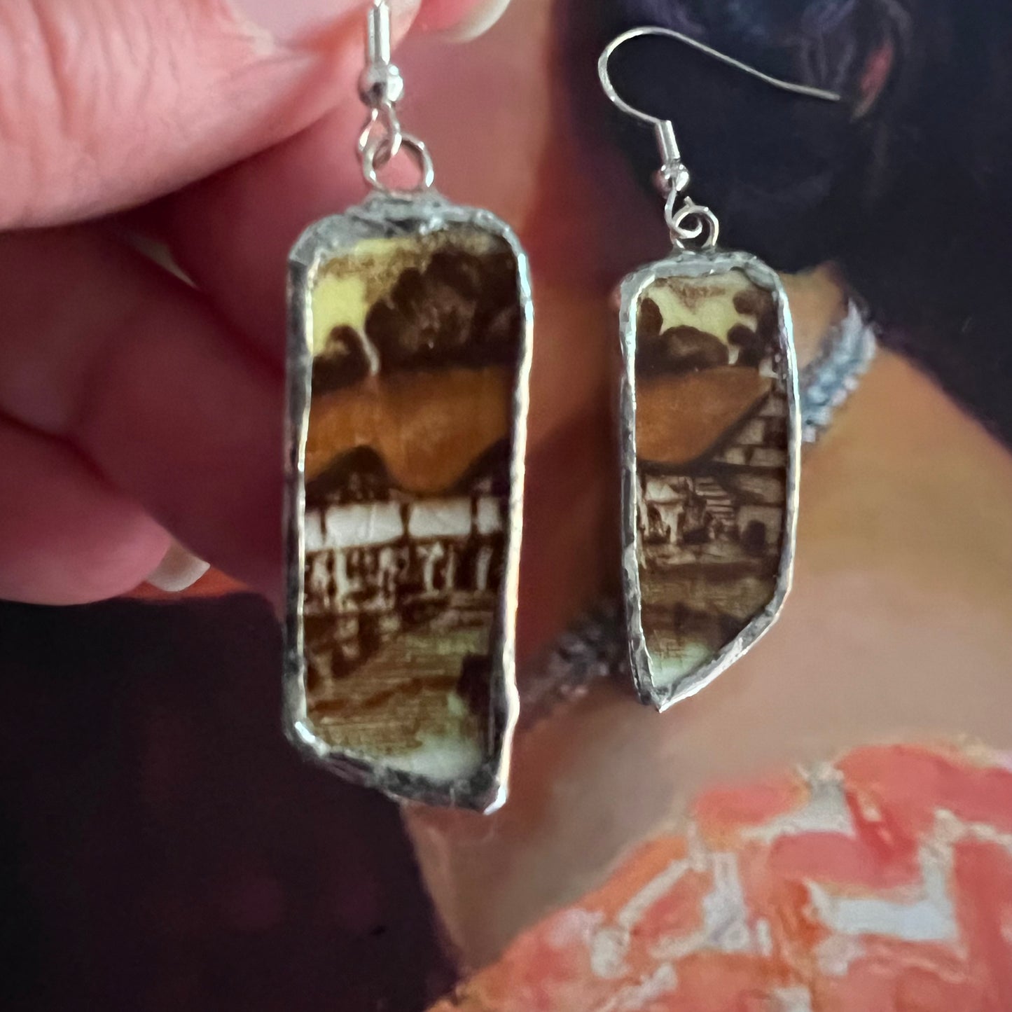 Vintage China Earrings Tudor Cottage