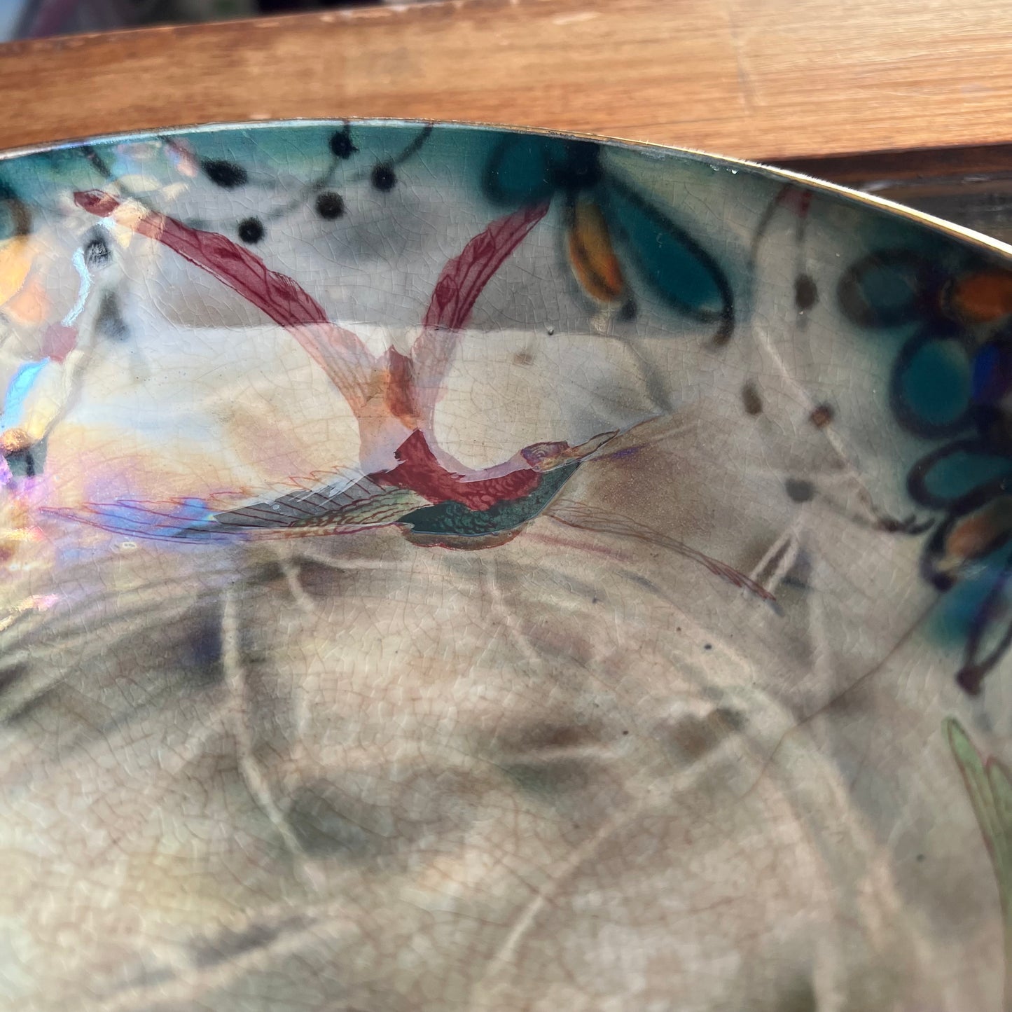 Antique Burleigh Ware Lustre Hummingbird Bowl