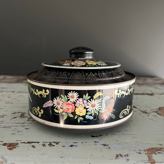 Vintage Round Floral Pattern Tin