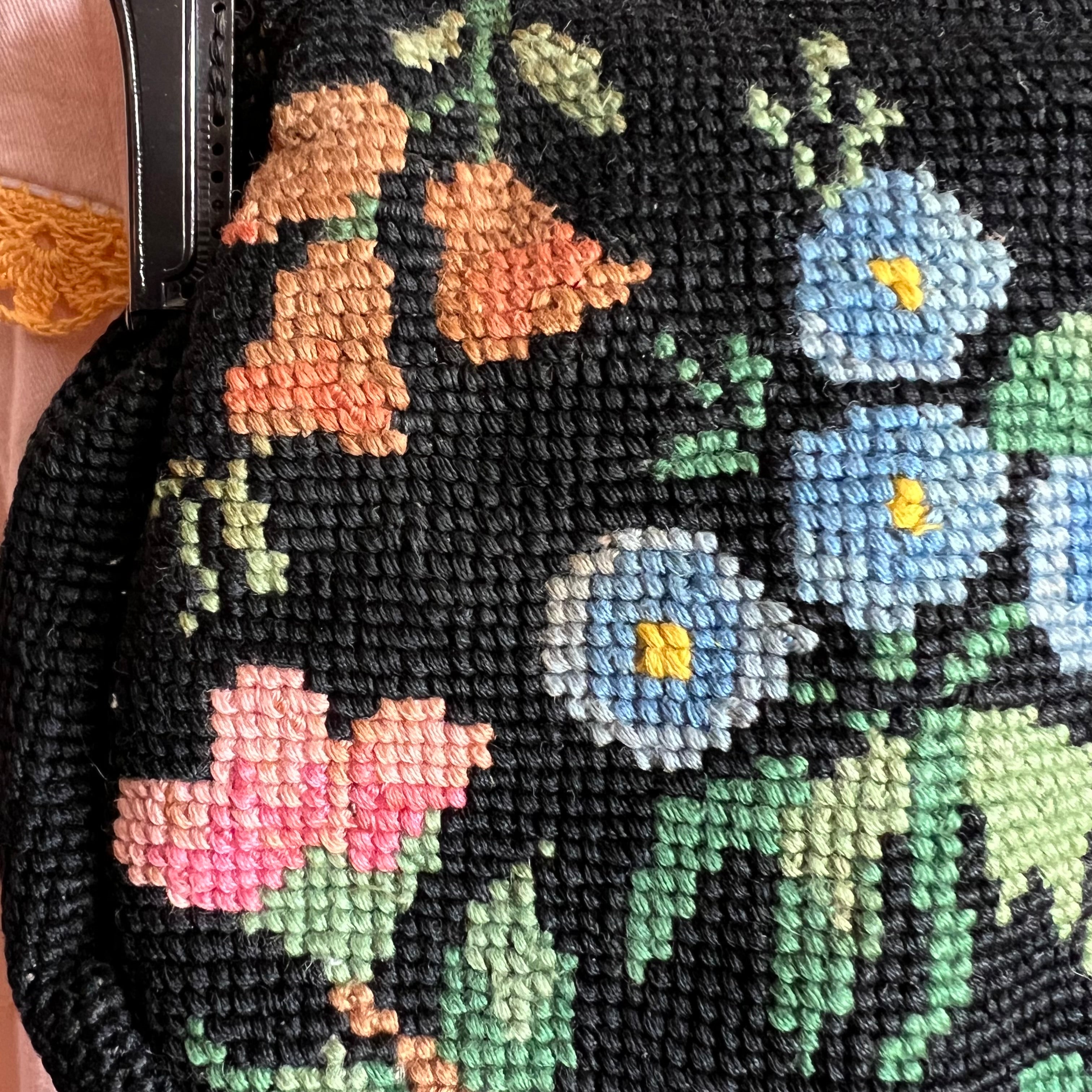 Vintage factory Floral Needlepoint Embroidered Bag