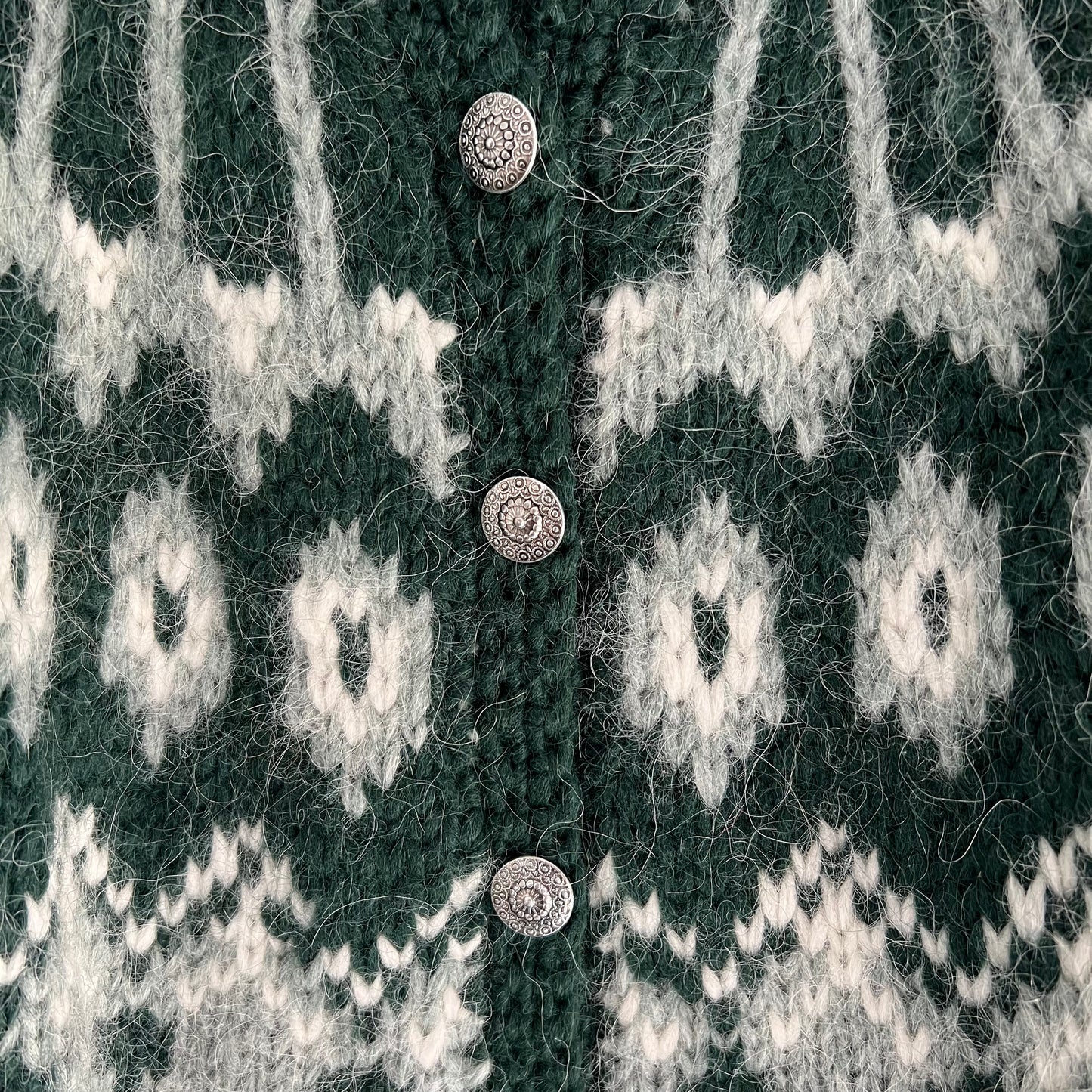 Icelandic Wool Hand Knit Cardigan Green, Sage & White Sz 16/18/20 New