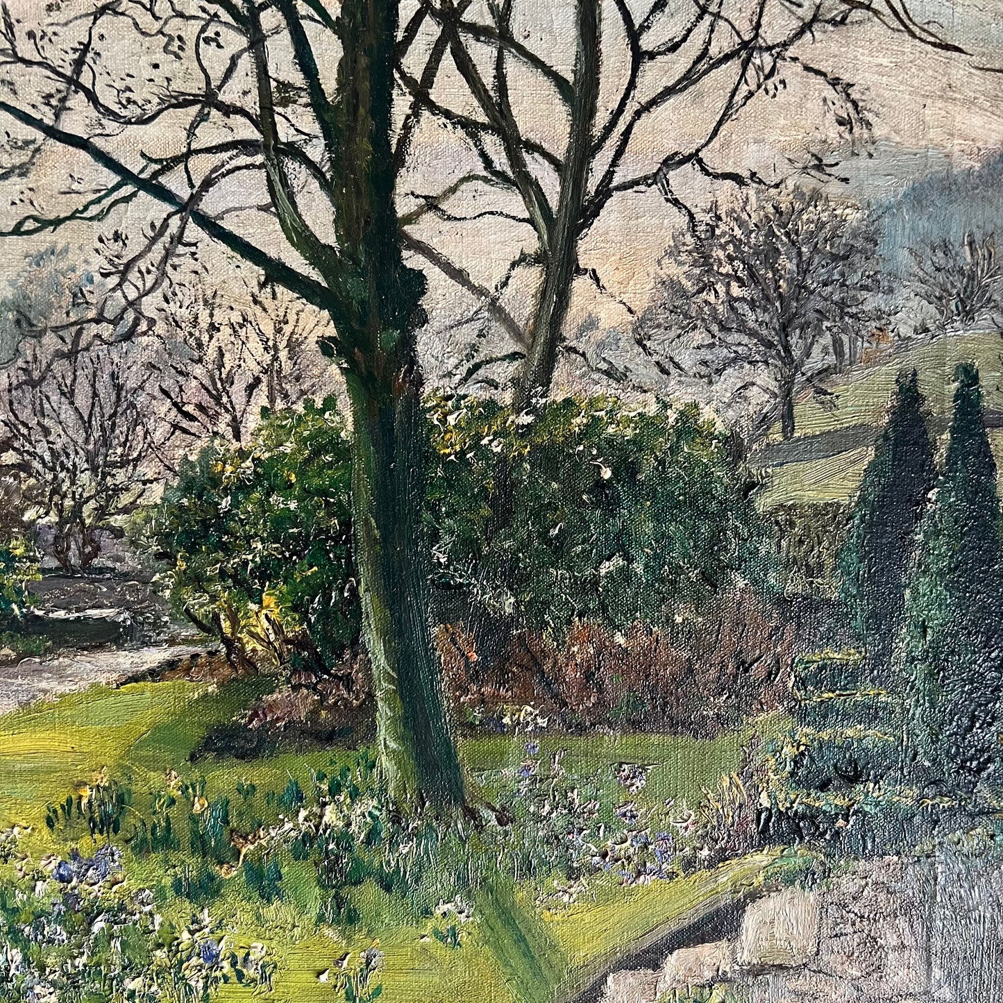 Large Vintage Oil Painting Garden Landscape Ernest Forbes 1950 English