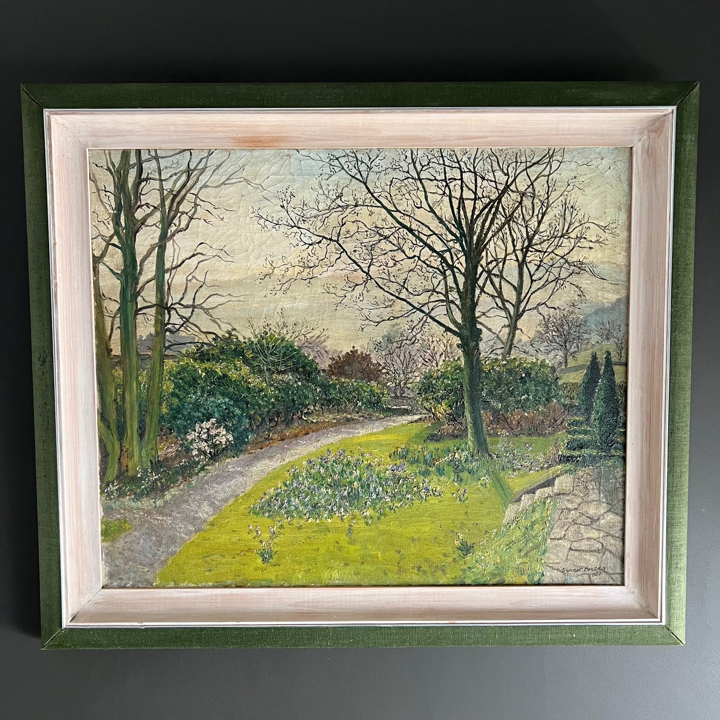 Large Vintage Oil Painting Garden Landscape Ernest Forbes 1950 English