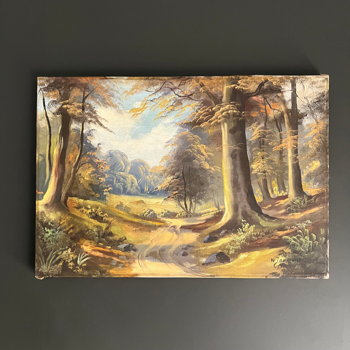 Vintage Oil Painting Landscape Autumn in the Forest