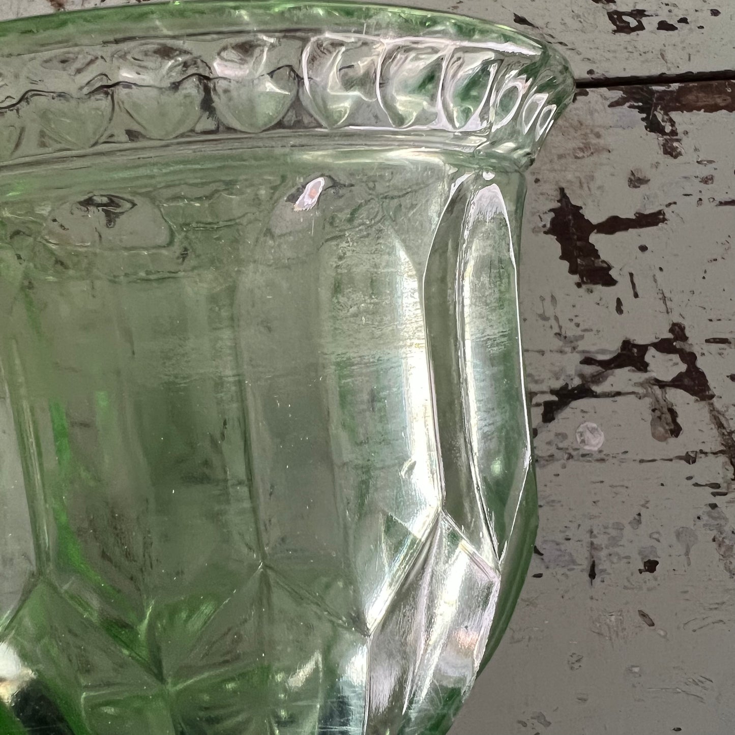 Vintage Green Depression Glass Bowl Vase & Flower Frog