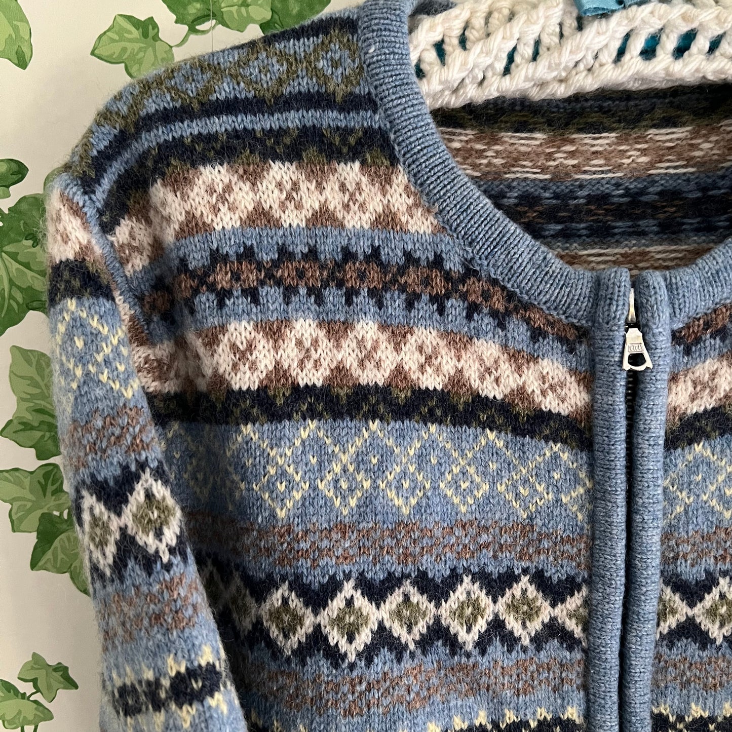 Fair Isle Style Lambswool Coat/Cardigan