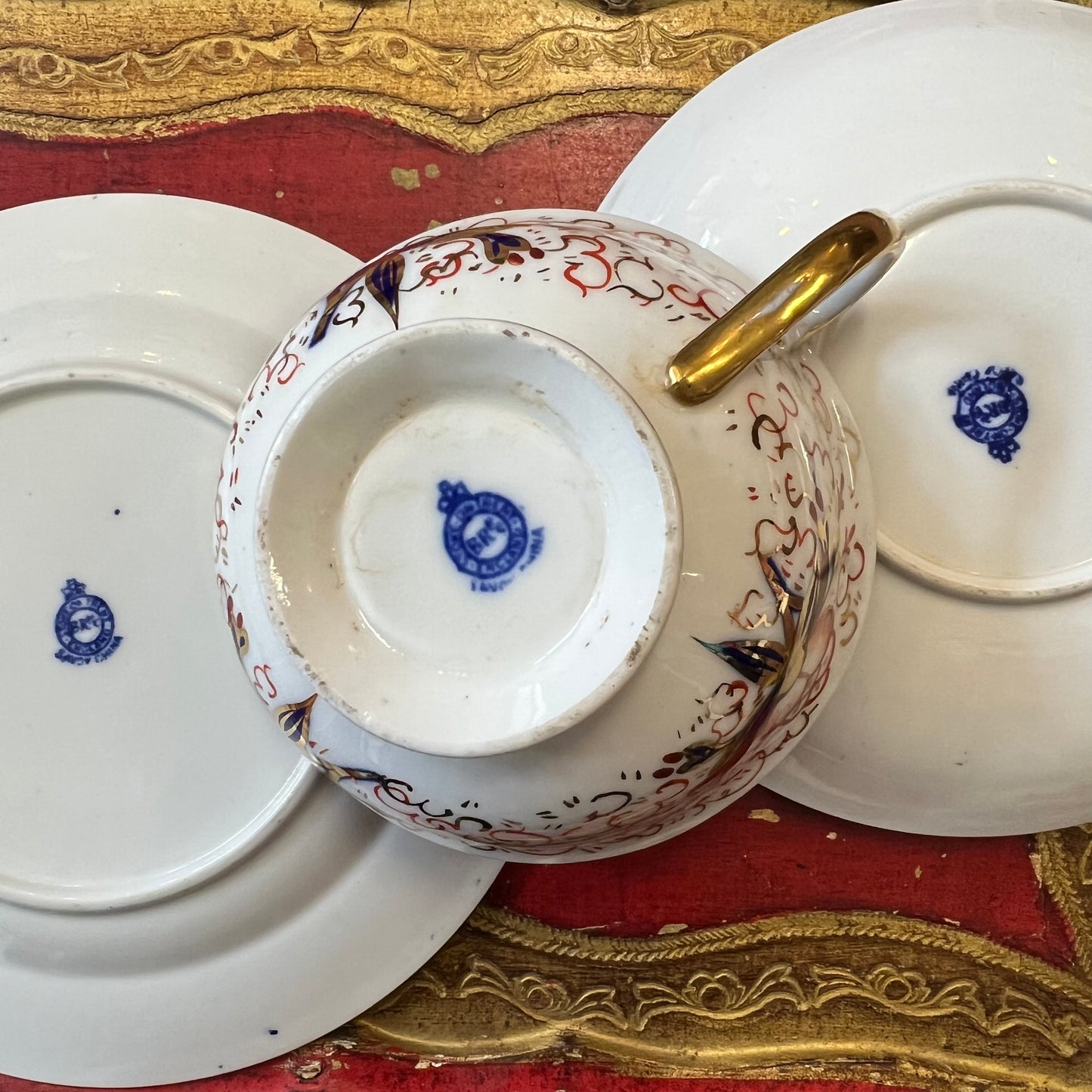 Antique Imari Pattern Cup, Saucer and Plate Made by Birks, Rawlins & Co circa 1900s