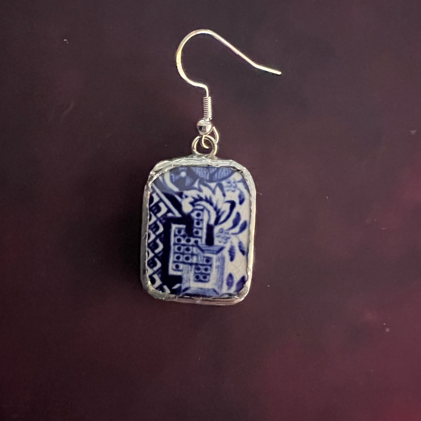 Vintage China Earrings Blue & White Willow Pattern