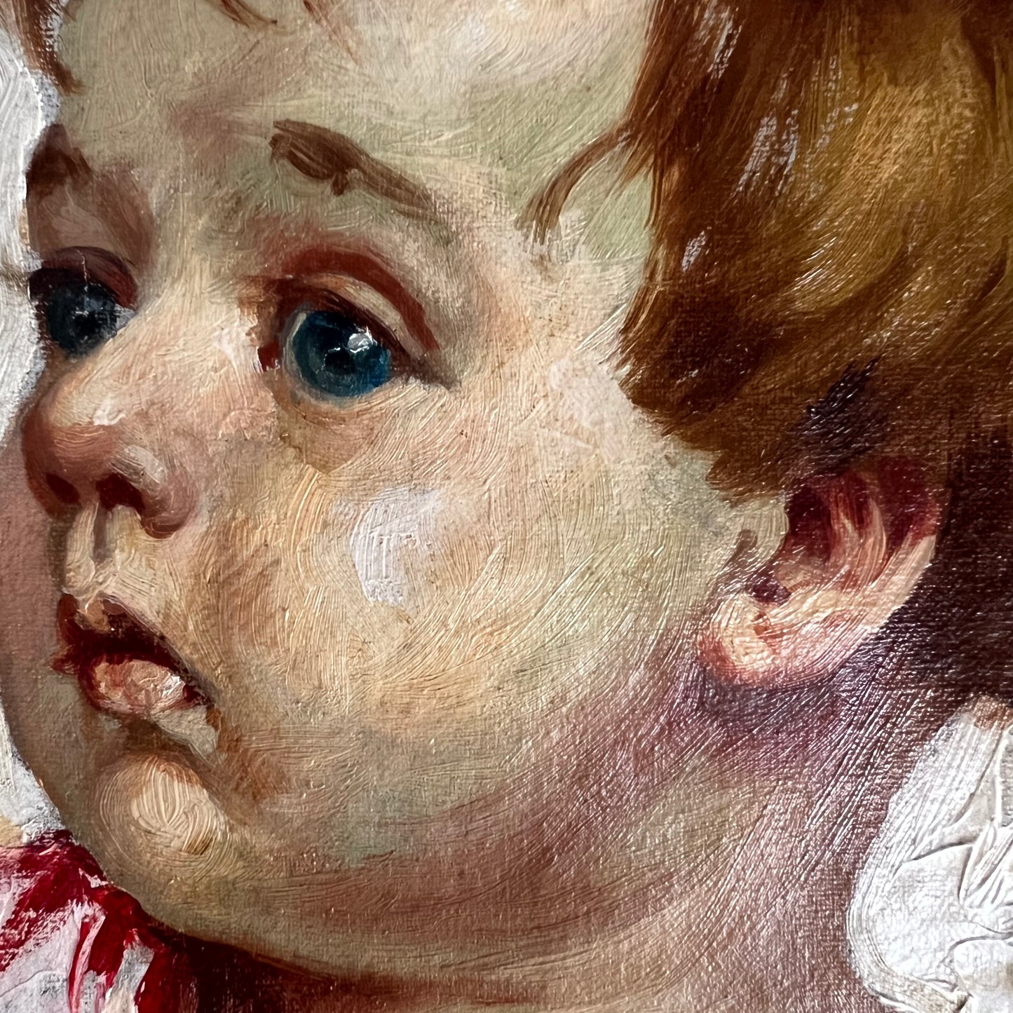 Small Antique Oil Painting Portrait of an Infant c1800s