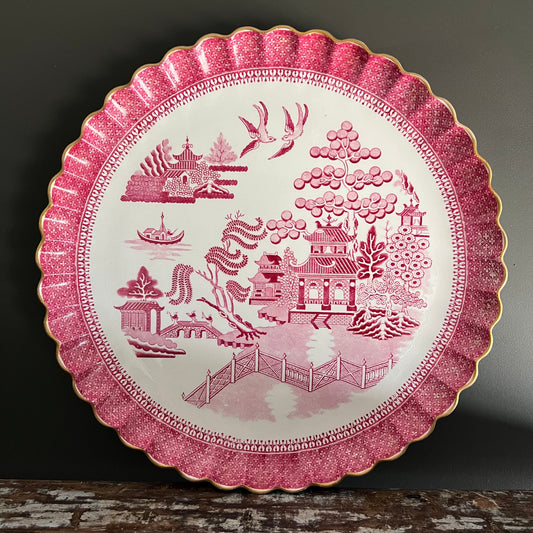 RARE Large Pink Willow Pattern Platter by Copeland c1879