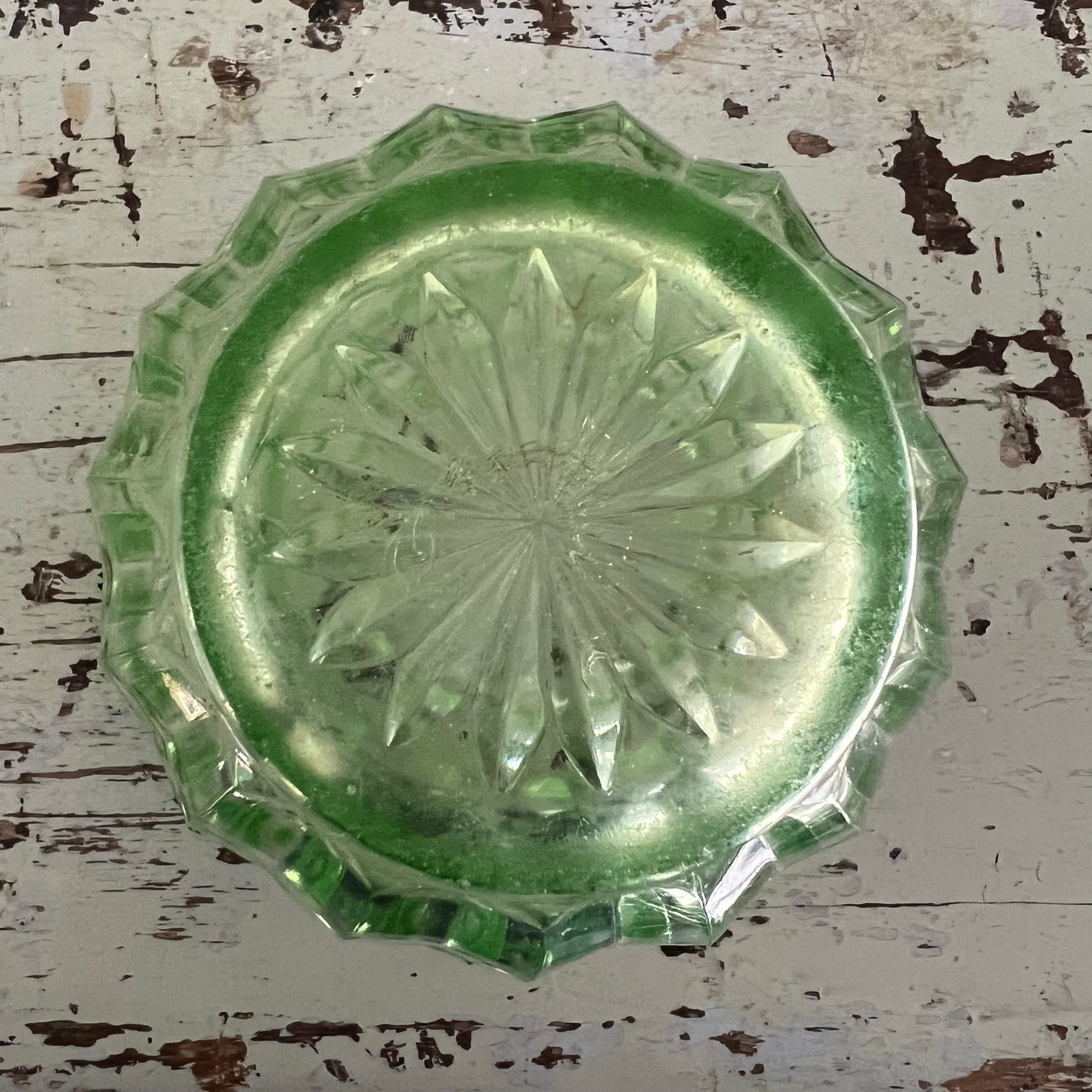 Vintage Green Depression Glass Bowl Vase & Flower Frog