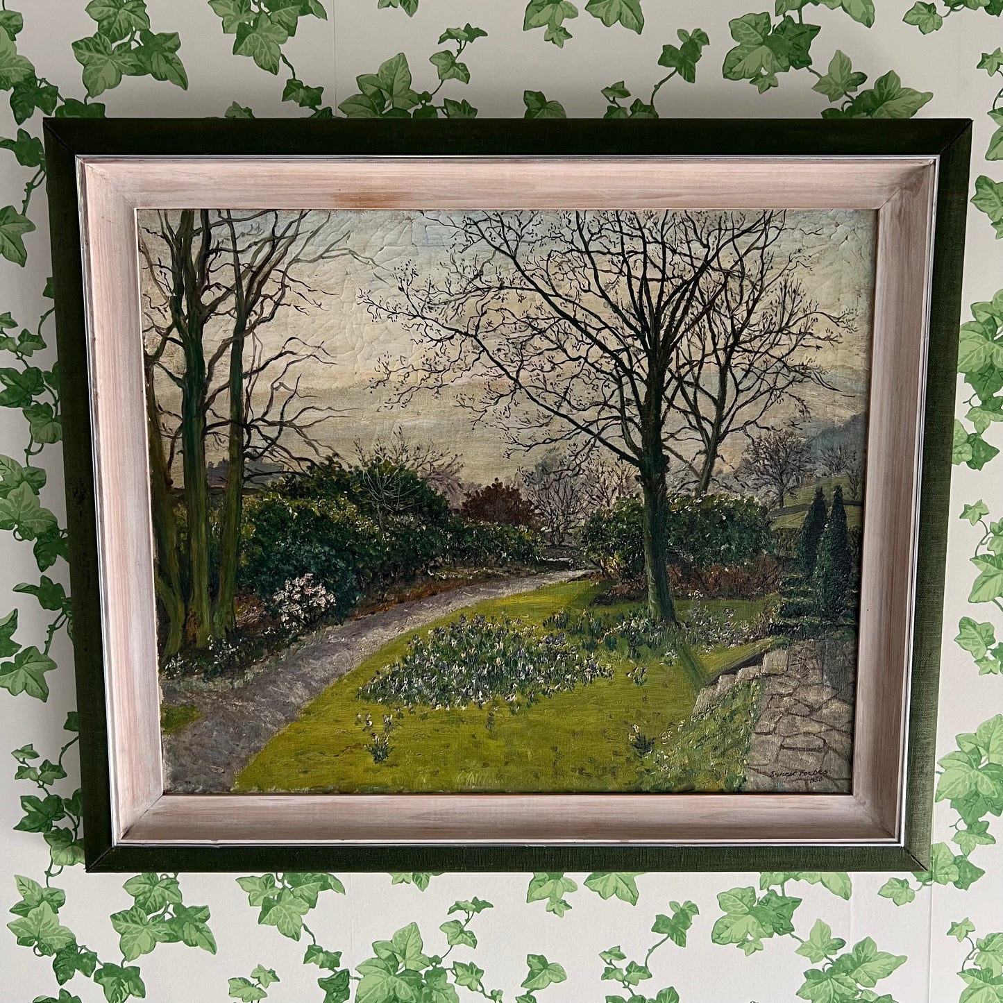 Large Vintage Oil Painting Garden Landscape Ernest Forbes 1950 English