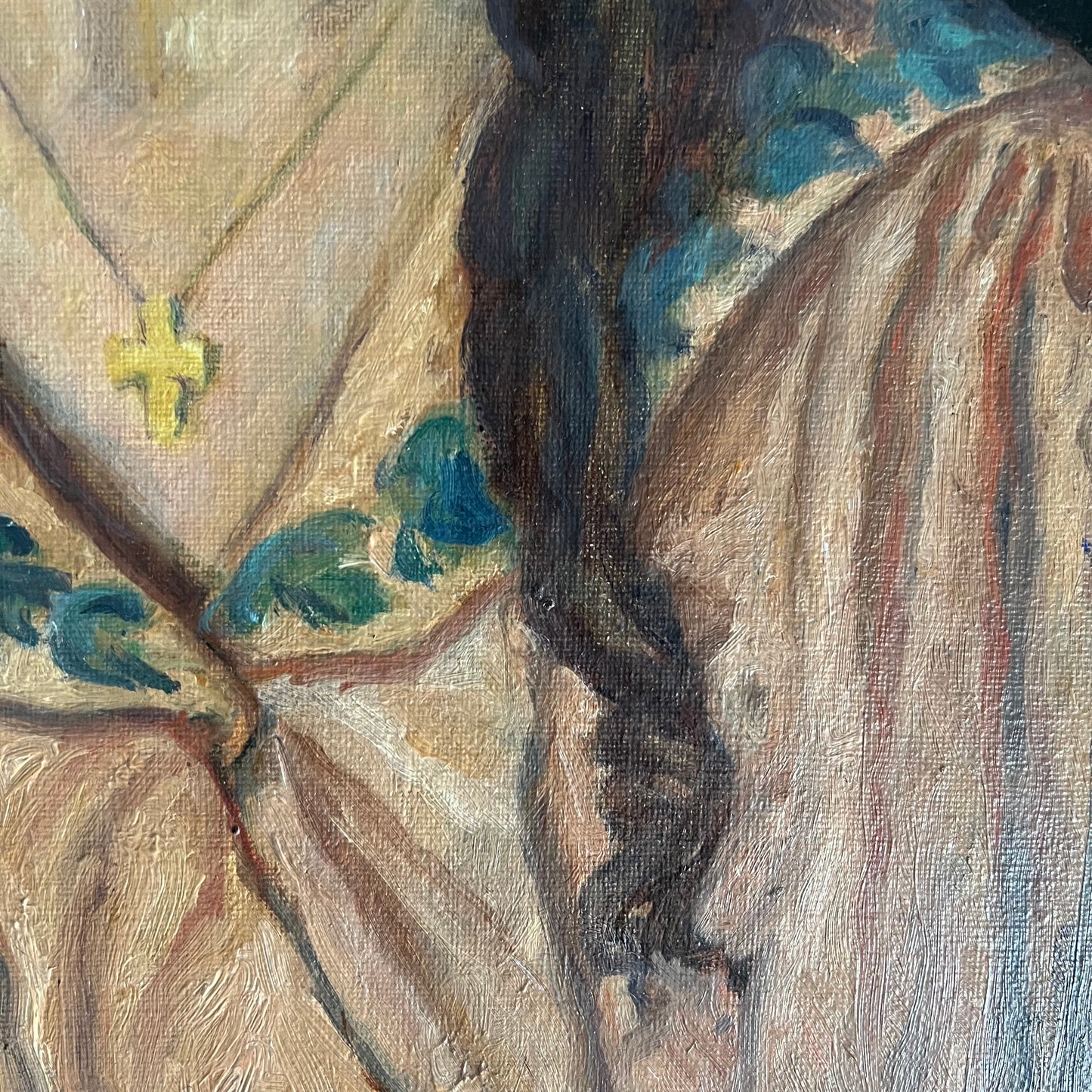 Vintage Oil Painting Portrait of a Girl with Plaits