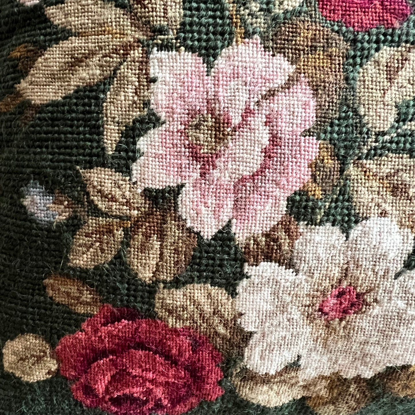 Stunning Roses & Blooms Needlepoint Wool Tapestry & Velvet Cushion