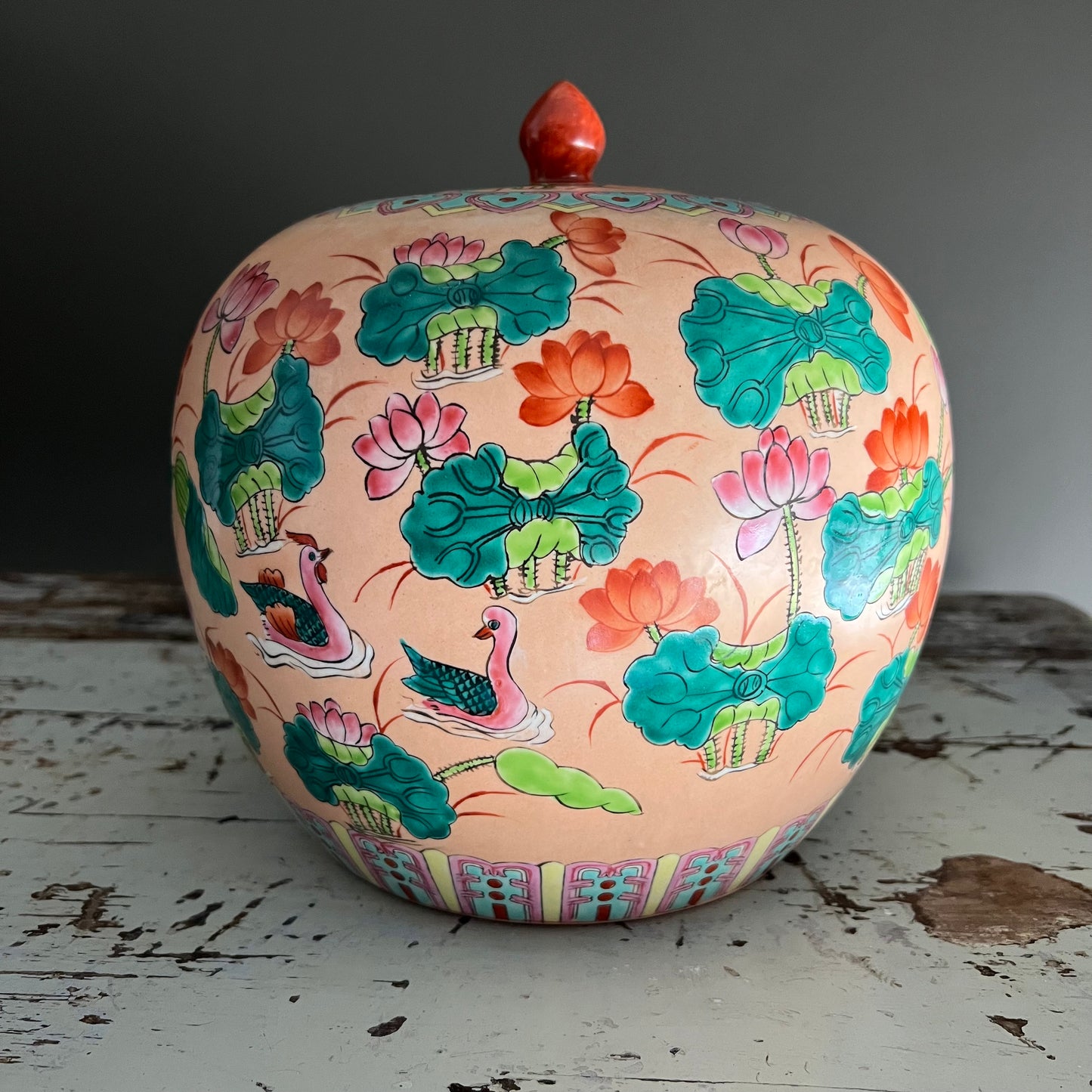 Large Chinese Porcelain Ginger Jar Lilypads & Birds – Viva Vintage