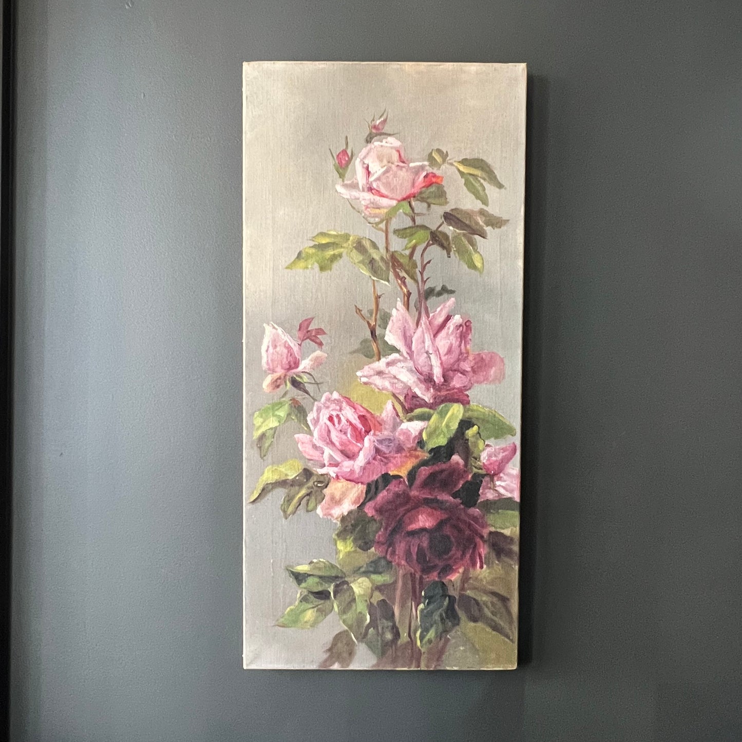 Antique Oil Painting Roses and Rosebuds