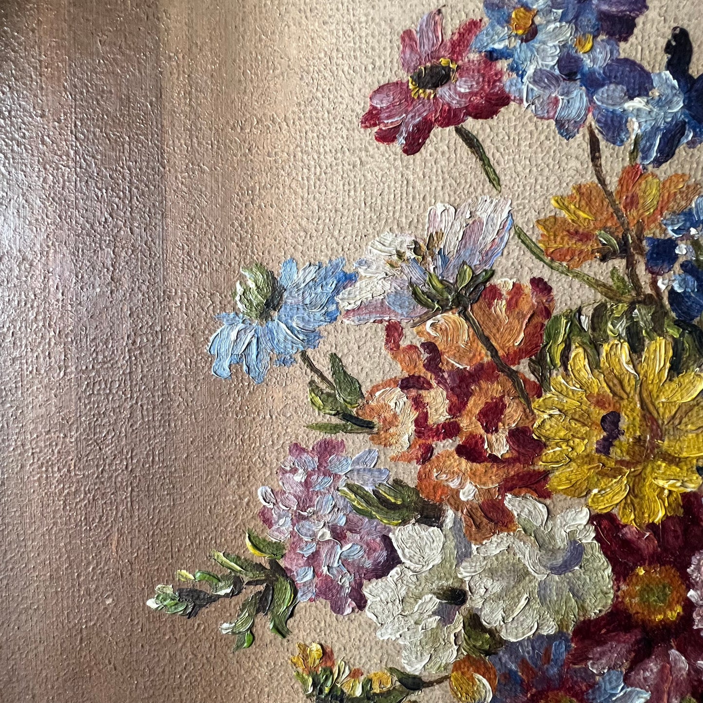 Vintage English Oil Painting Summer Blooms in Vase