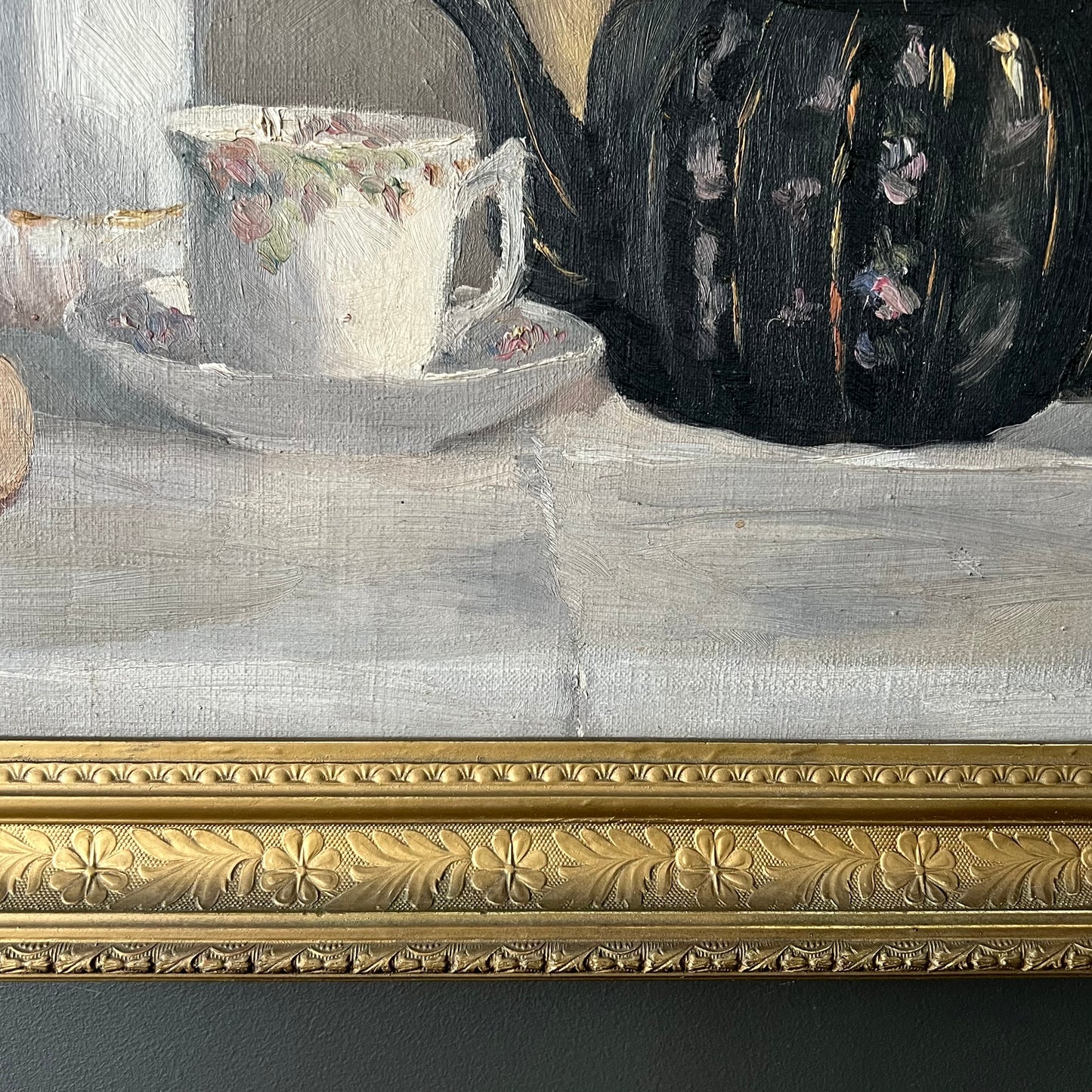Antique Oil Painting Afternoon Tea Time